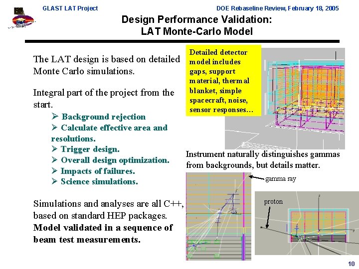 GLAST LAT Project DOE Rebaseline Review, February 18, 2005 Design Performance Validation: LAT Monte-Carlo