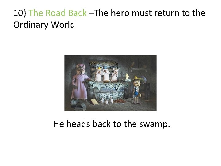 10) The Road Back –The hero must return to the Ordinary World He heads