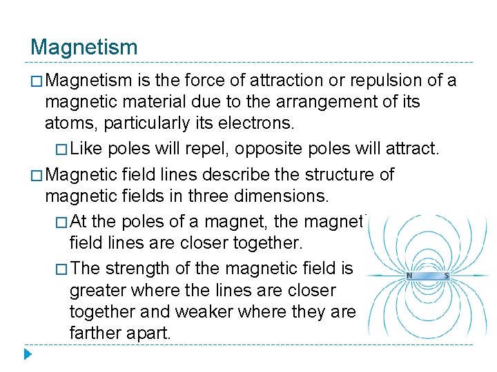 Magnetism � Magnetism is the force of attraction or repulsion of a magnetic material