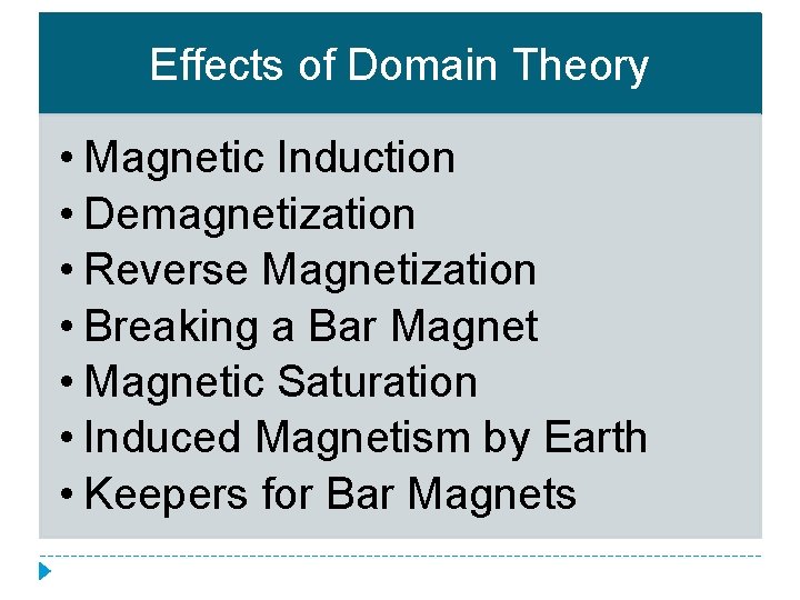 Effects of Domain Theory • Magnetic Induction • Demagnetization • Reverse Magnetization • Breaking