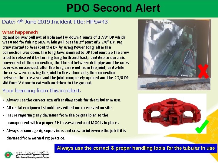 PDO Second Alert Main contractor name – LTI# - Date of incident Date: 4