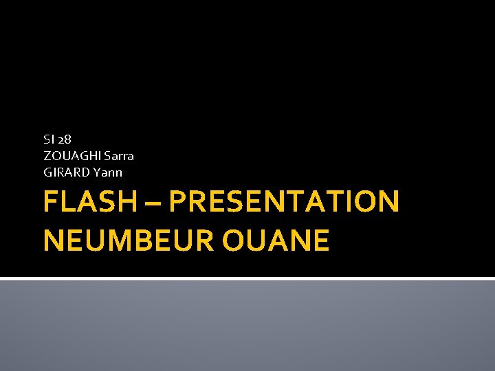 SI 28 ZOUAGHI Sarra GIRARD Yann FLASH – PRESENTATION NEUMBEUR OUANE SI 28 ZOUAGHI Sarra GIRARD Yann FLASH – PRESENTATION NEUMBEUR OUANE
