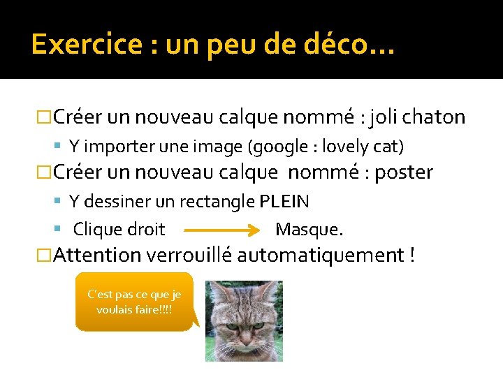 Exercice : un peu de déco… �Créer un nouveau calque nommé : joli chaton Exercice : un peu de déco… �Créer un nouveau calque nommé : joli chaton