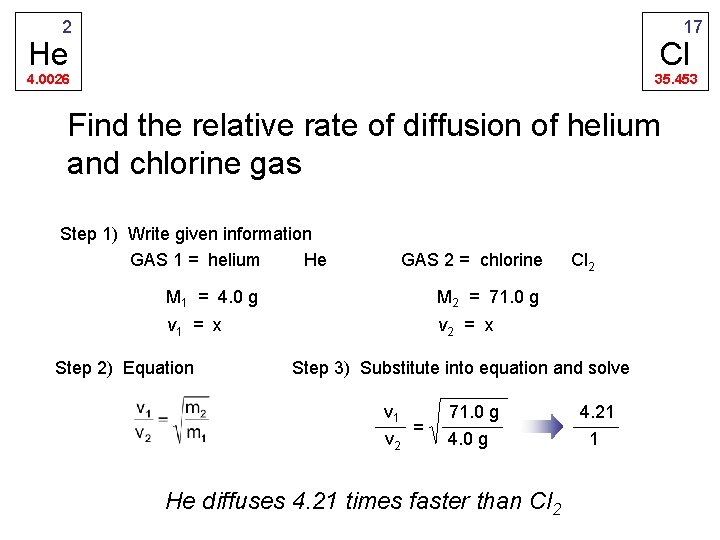 2 17 He Cl 4. 0026 35. 453 Find the relative rate of diffusion