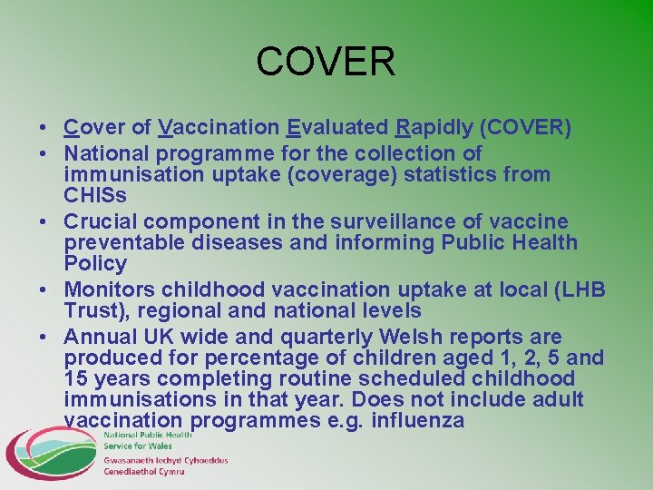 COVER • Cover of Vaccination Evaluated Rapidly (COVER) • National programme for the collection