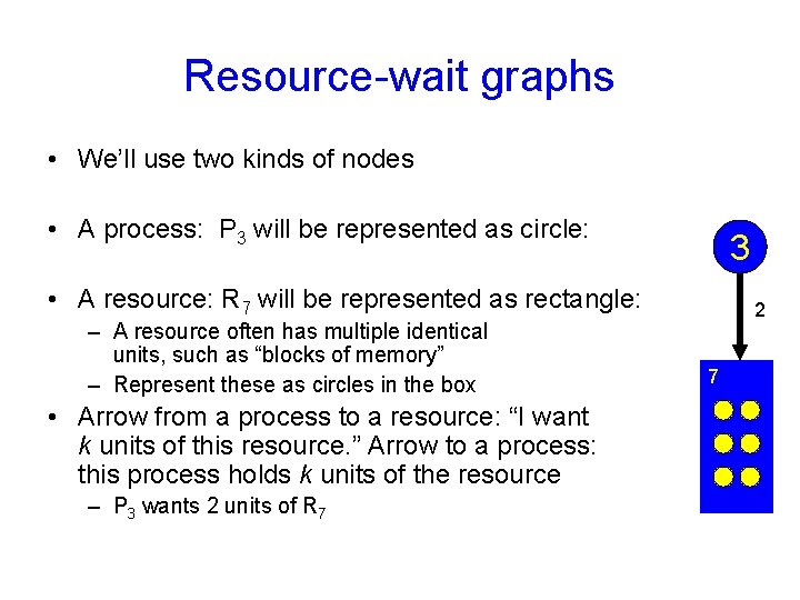Resource-wait graphs • We’ll use two kinds of nodes • A process: P 3