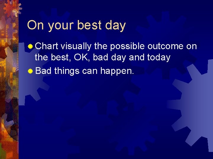 On your best day ® Chart visually the possible outcome on the best, OK,