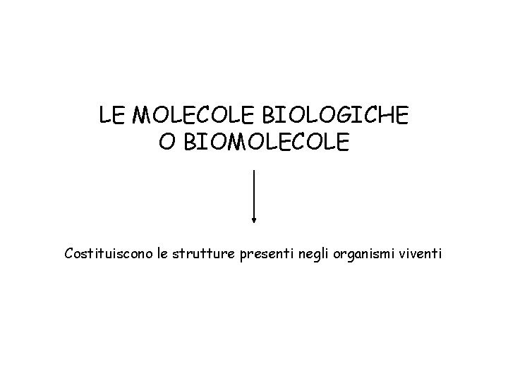 LE MOLECOLE BIOLOGICHE O BIOMOLECOLE Costituiscono le strutture presenti negli organismi viventi 