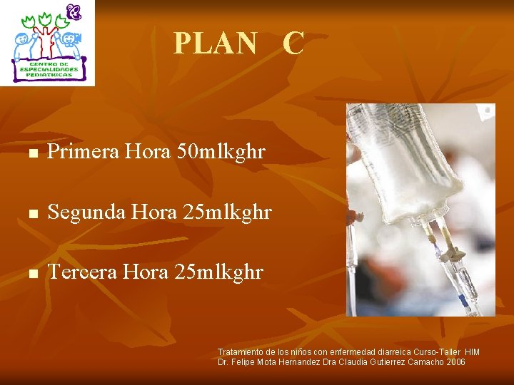 PLAN C n Primera Hora 50 mlkghr n Segunda Hora 25 mlkghr n Tercera