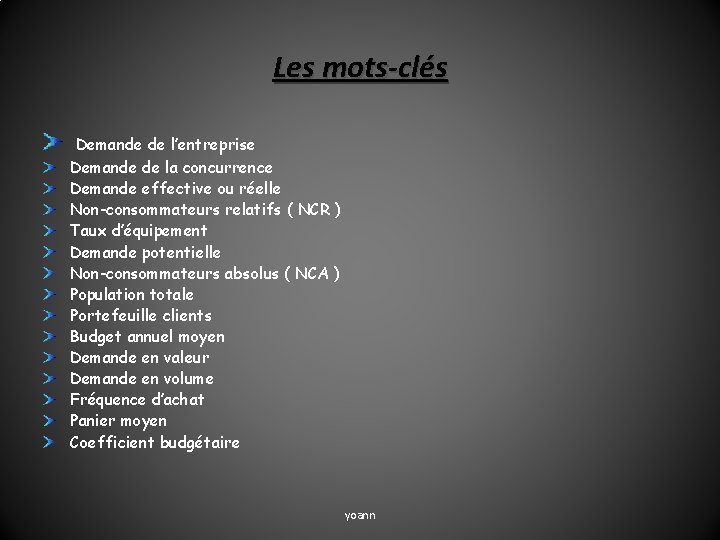 Les mots-clés Demande de l’entreprise Demande de la concurrence Demande effective ou réelle Non-consommateurs