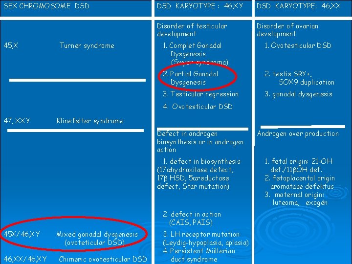 SEX CHROMOSOME DSD 45, X Turner syndrome DSD KARYOTYPE : 46, XY DSD KARYOTYPE: