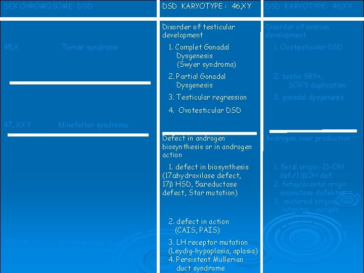 SEX CHROMOSOME DSD 45, X Turner syndrome DSD KARYOTYPE : 46, XY DSD KARYOTYPE: