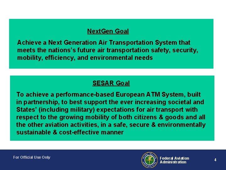 Next. Gen Goal Achieve a Next Generation Air Transportation System that meets the nations’s