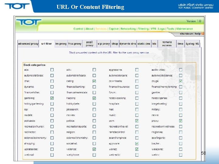 URL Or Content Filtering 58 