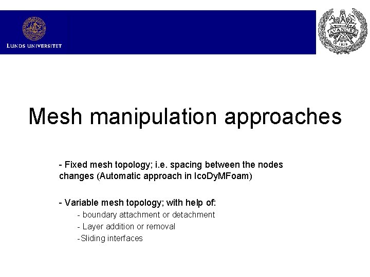 Mesh manipulation approaches - Fixed mesh topology; i. e. spacing between the nodes changes