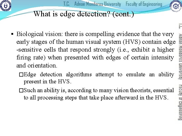 What is edge detection? (cont. ) § Biological vision: there is compelling evidence that