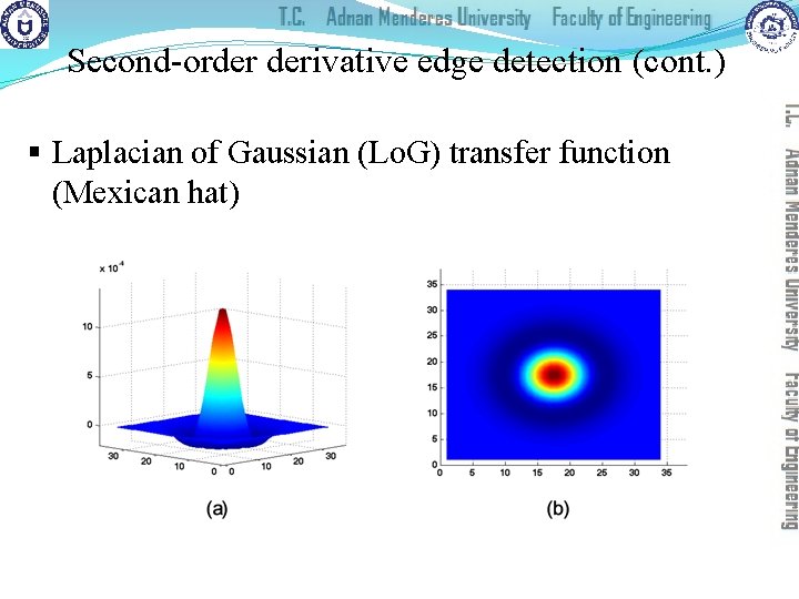 Second-order derivative edge detection (cont. ) § Laplacian of Gaussian (Lo. G) transfer function