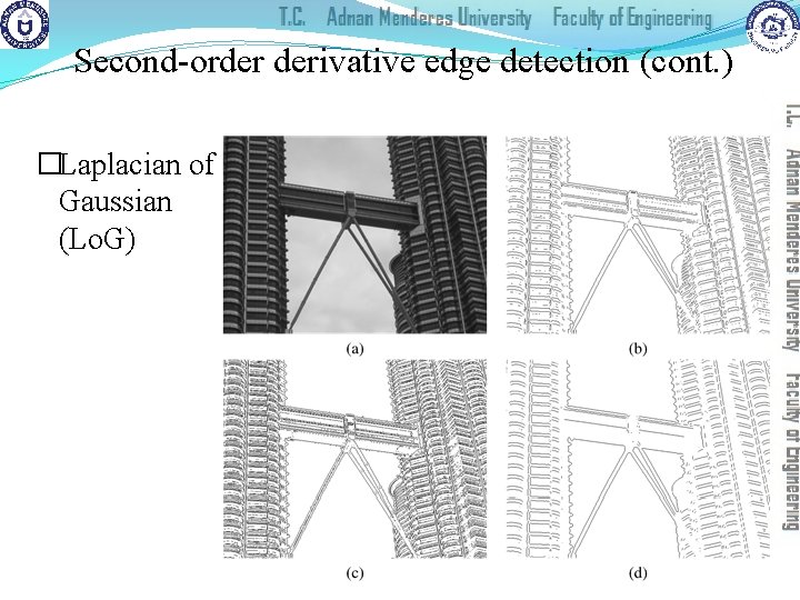 Second-order derivative edge detection (cont. ) �Laplacian of Gaussian (Lo. G) 