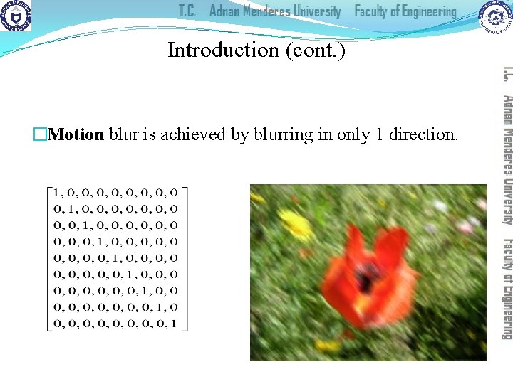 Introduction (cont. ) �Motion blur is achieved by blurring in only 1 direction. +