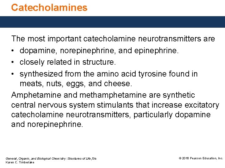 Catecholamines The most important catecholamine neurotransmitters are • dopamine, norepinephrine, and epinephrine. • closely