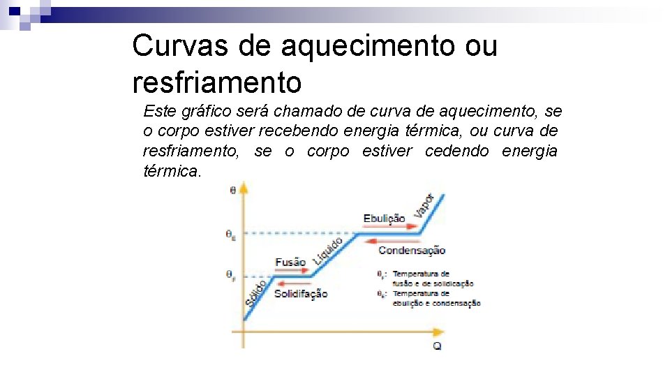 Curvas de aquecimento ou resfriamento Este gráfico será chamado de curva de aquecimento, se