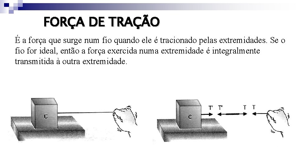 FORÇA DE TRAÇÃO É a força que surge num fio quando ele é tracionado