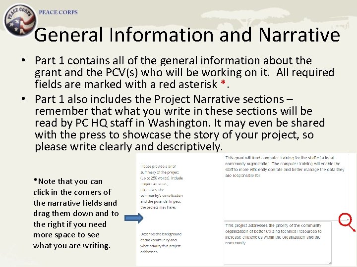 General Information and Narrative • Part 1 contains all of the general information about