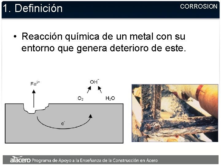 1. Definición CORROSION • Reacción química de un metal con su entorno que genera 1. Definición CORROSION • Reacción química de un metal con su entorno que genera