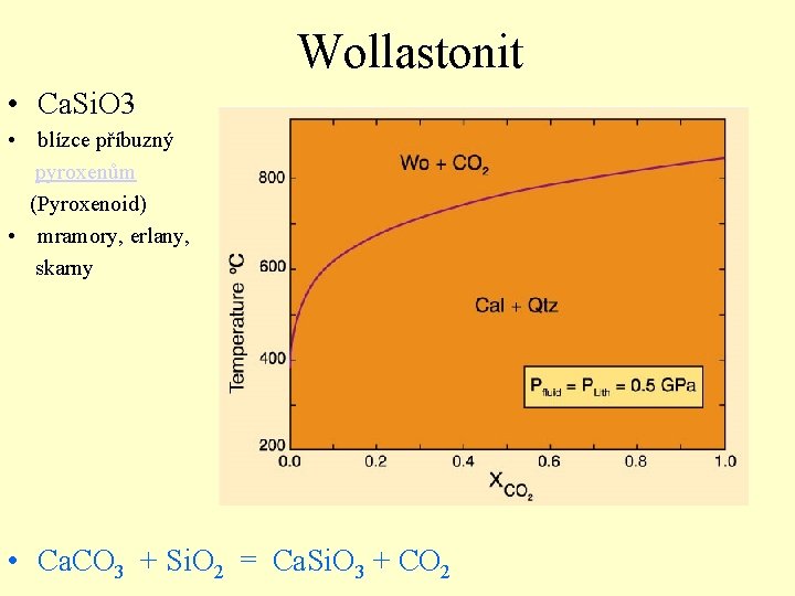 Wollastonit • Ca. Si. O 3 • blízce příbuzný pyroxenům (Pyroxenoid) • mramory, erlany,