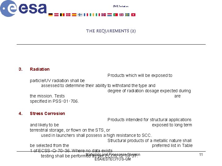 SME Initiative THE REQUIREMENTS (2) 3. Radiation Products which will be exposed to particle/UV