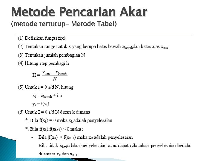 Metode Pencarian Akar (metode tertutup- Metode Tabel) 