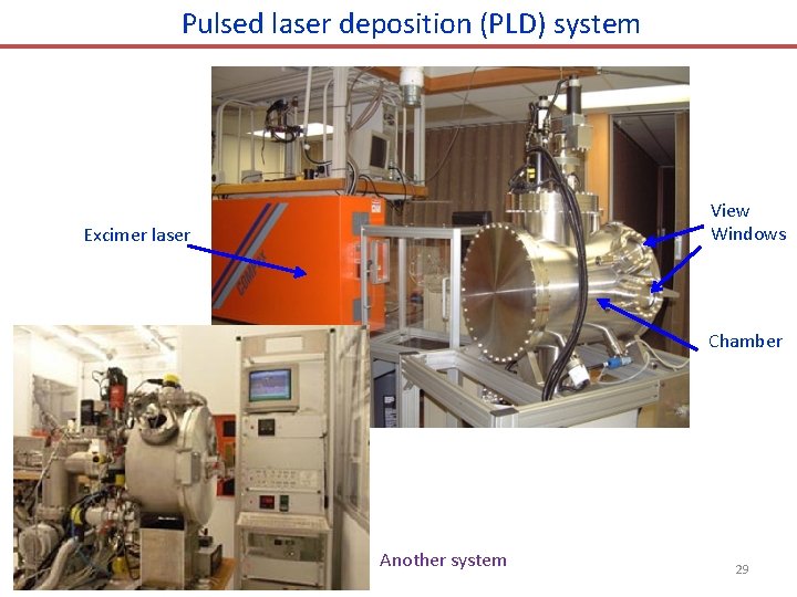 Pulsed laser deposition (PLD) system View Windows Excimer laser Chamber Another system 29 