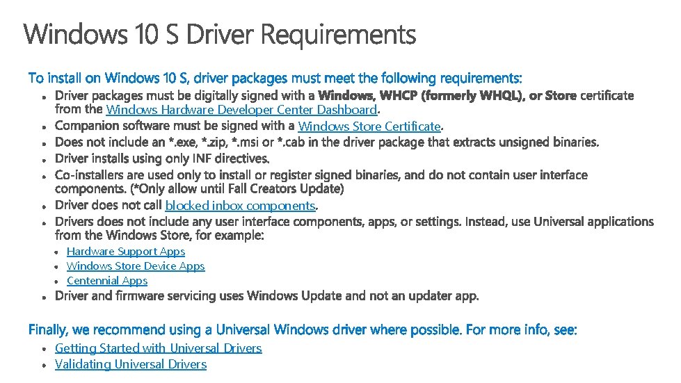 Windows Hardware Developer Center Dashboard Windows Store Certificate blocked inbox components Hardware Support Apps