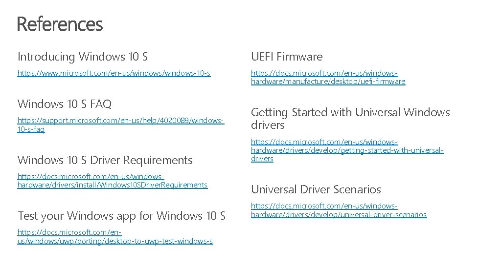 Introducing Windows 10 S UEFI Firmware https: //www. microsoft. com/en-us/windows-10 -s https: //docs. microsoft.