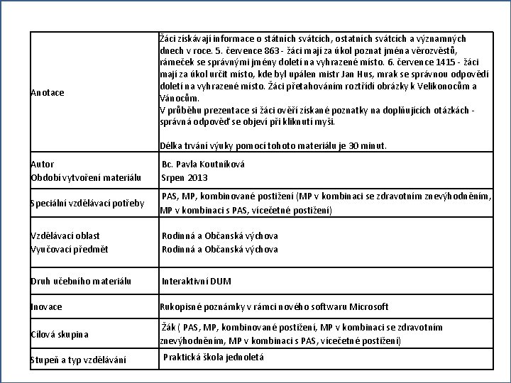 Anotace Žáci získávají informace o státních svátcích, ostatních svátcích a významných dnech v roce.