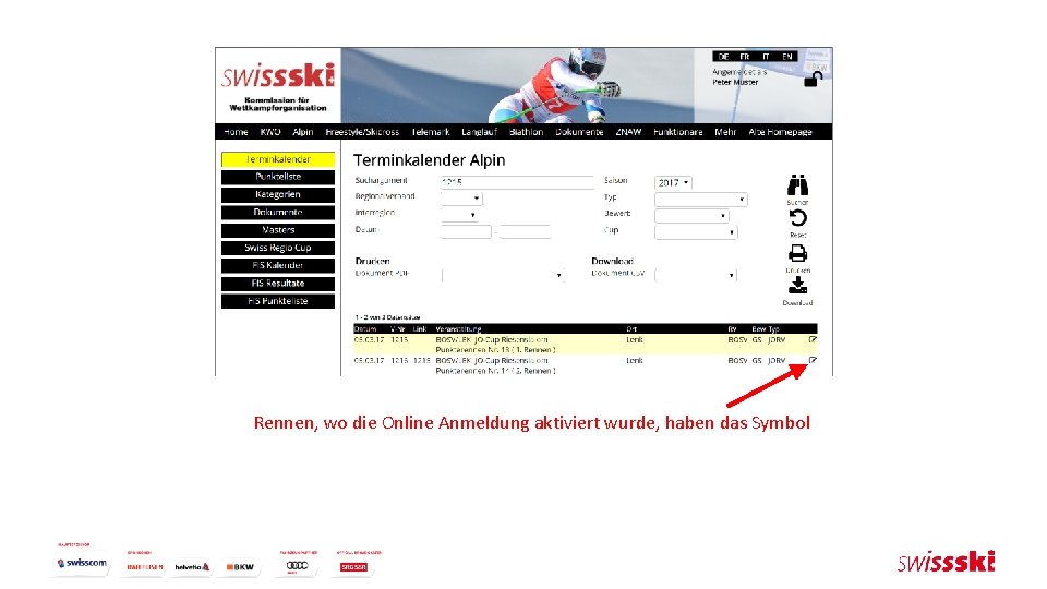 Rennen, wo die Online Anmeldung aktiviert wurde, haben das Symbol 
