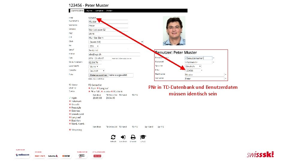 PNr in TD-Datenbank und Benutzerdaten müssen identisch sein 
