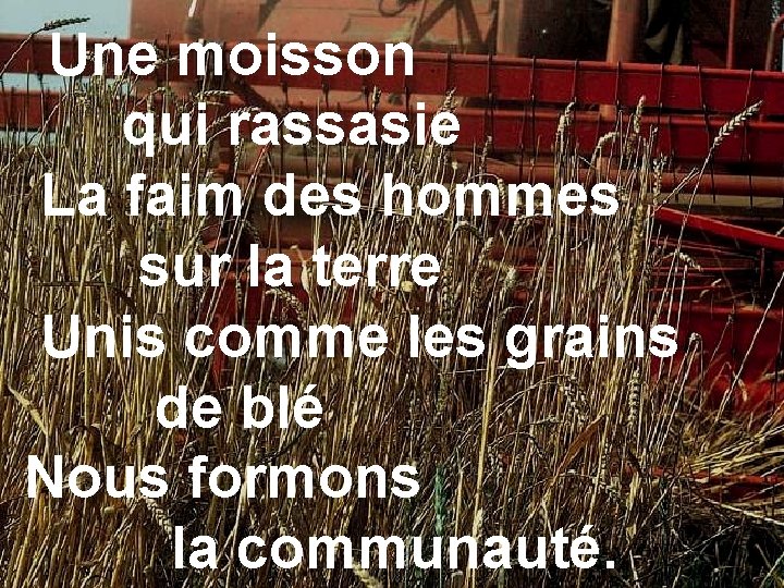 Une moisson qui rassasie La faim des hommes sur la terre Unis comme les