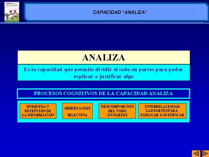 CAPACIDAD “ANALIZA” ANALIZA Es la capacidad que permite dividir el todo en partes para