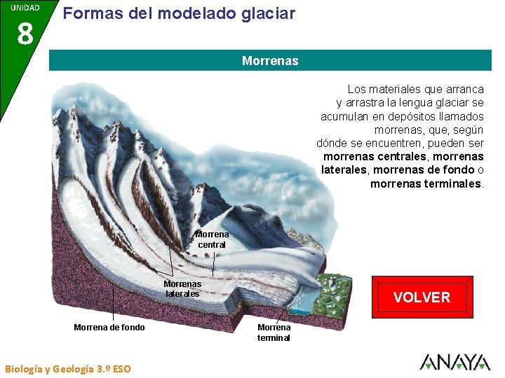 UNIDAD 8 Formas del modelado glaciar Morrenas Los materiales que arranca y arrastra la