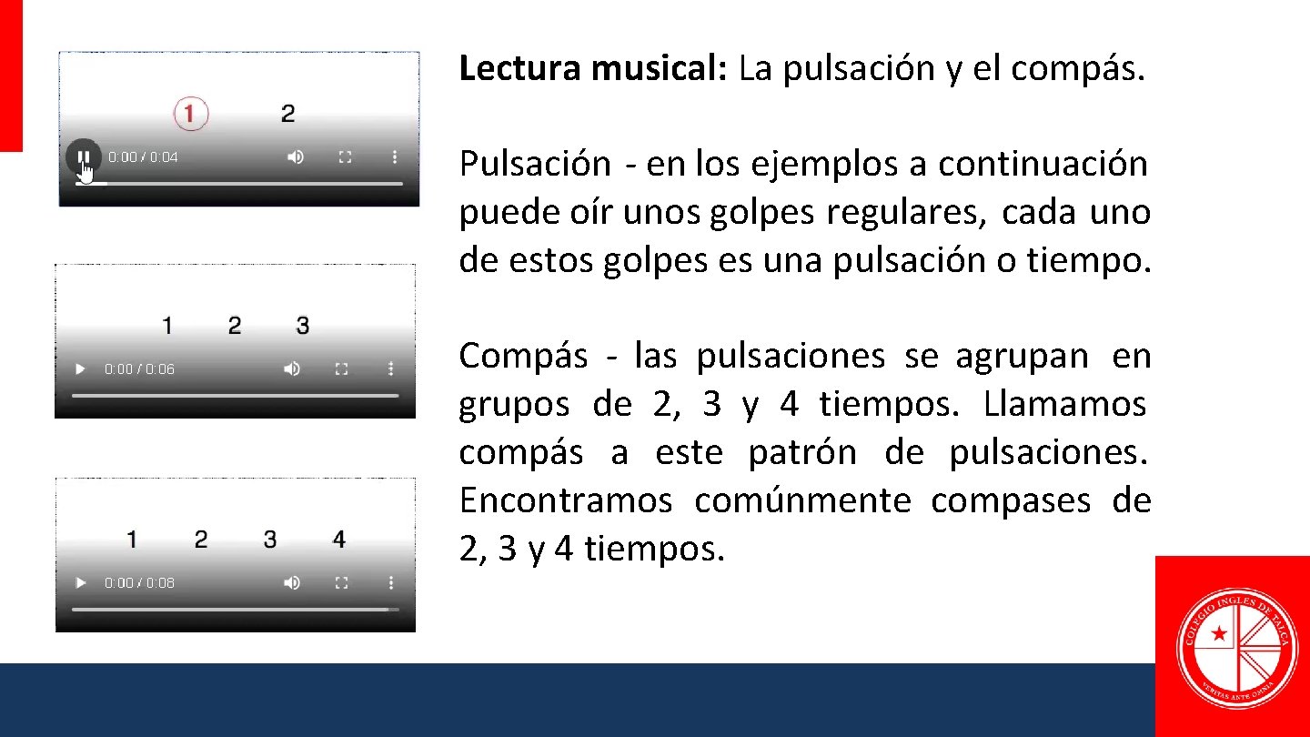 Lectura musical: La pulsación y el compás. Pulsación - en los ejemplos a continuación