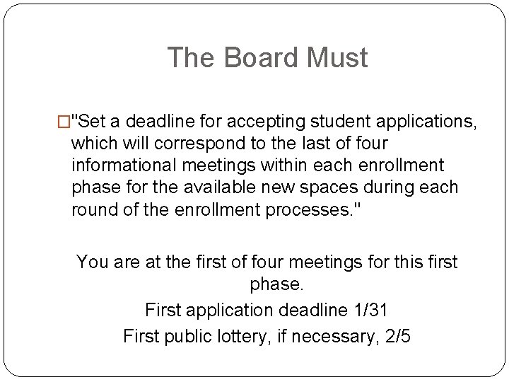 The Board Must �"Set a deadline for accepting student applications, which will correspond to