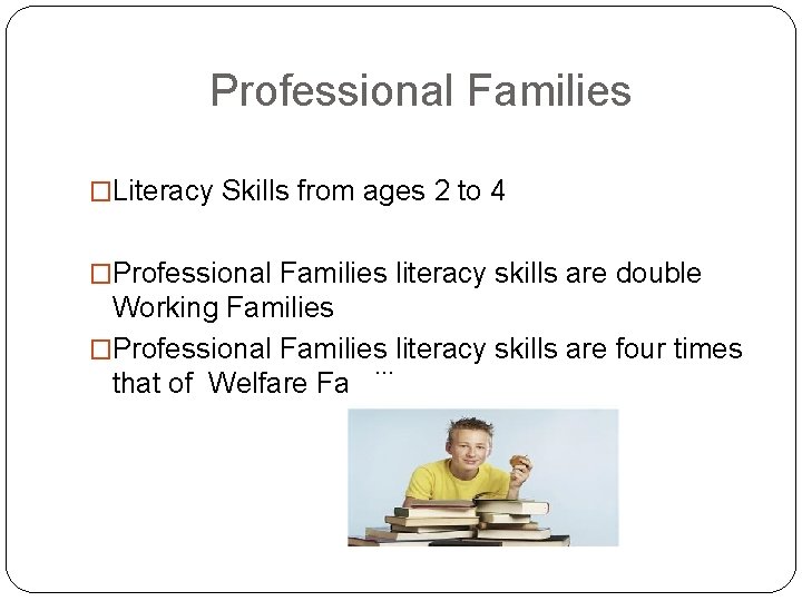 Professional Families �Literacy Skills from ages 2 to 4 �Professional Families literacy skills are