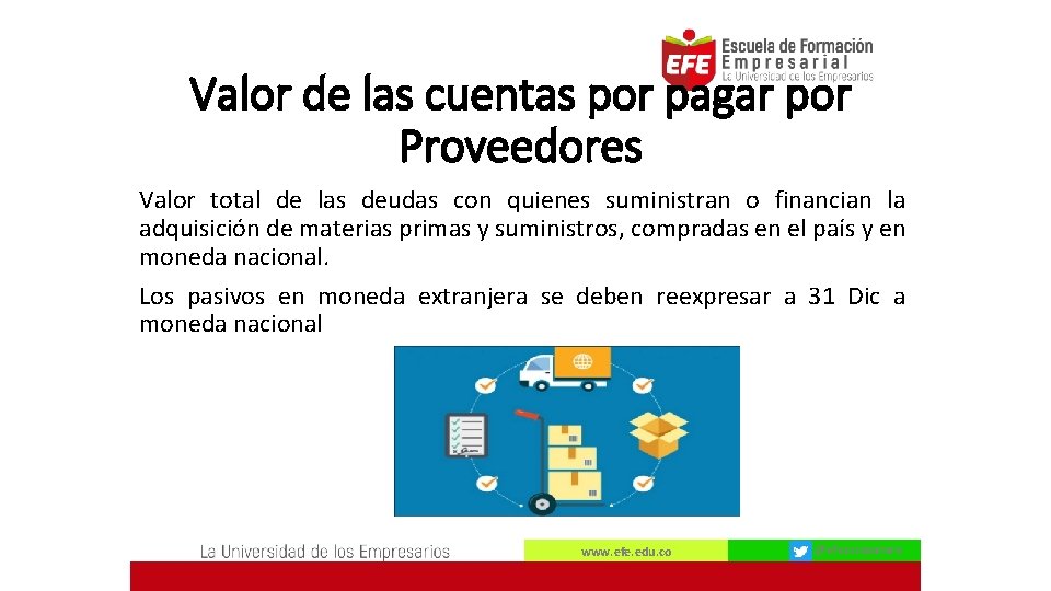 Valor de las cuentas por pagar por Proveedores Valor total de las deudas con