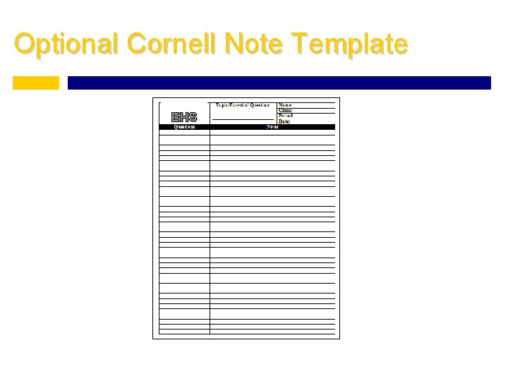 Optional Cornell Note Template EHS 