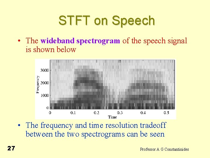 STFT on Speech • The wideband spectrogram of the speech signal is shown below