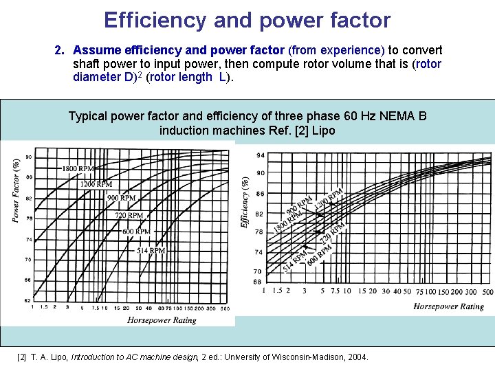 Efficiency and power factor 2. Assume efficiency and power factor (from experience) to convert