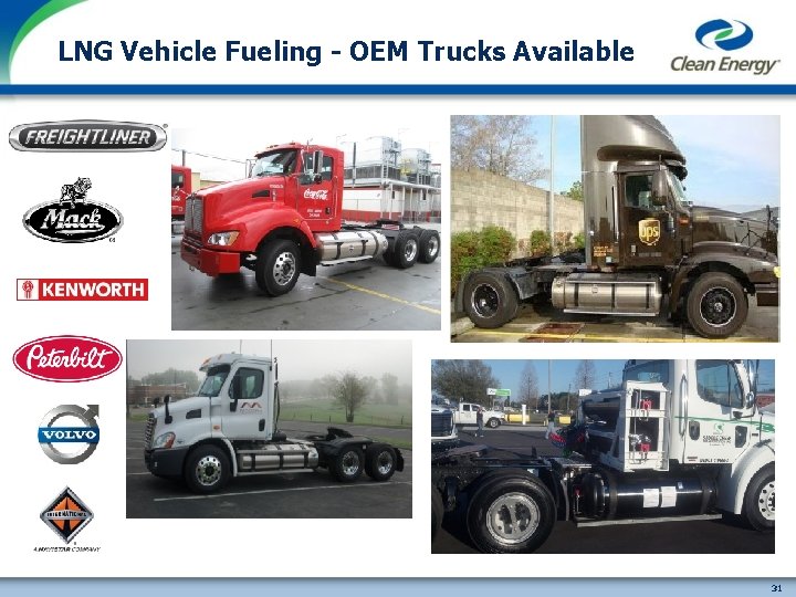 LNG Vehicle Fueling - OEM Trucks Available cleanenergyfuels. com 31 