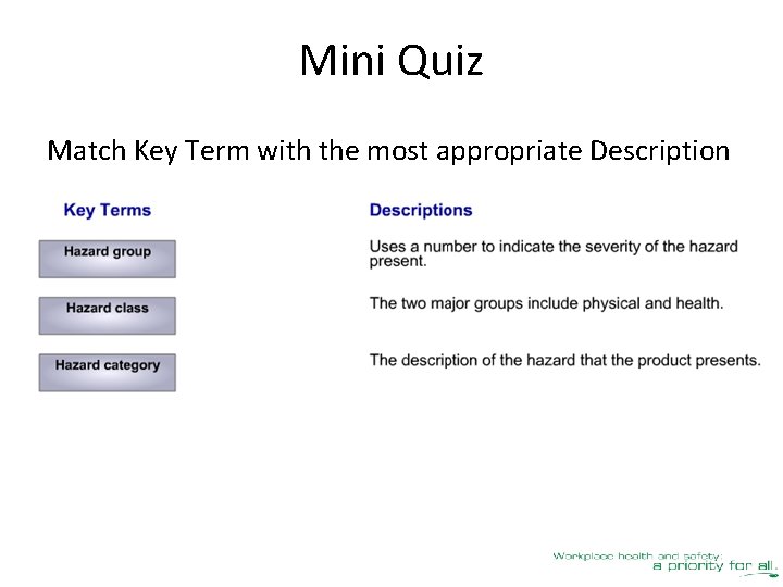 Mini Quiz Match Key Term with the most appropriate Description 