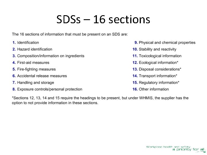 SDSs – 16 sections 